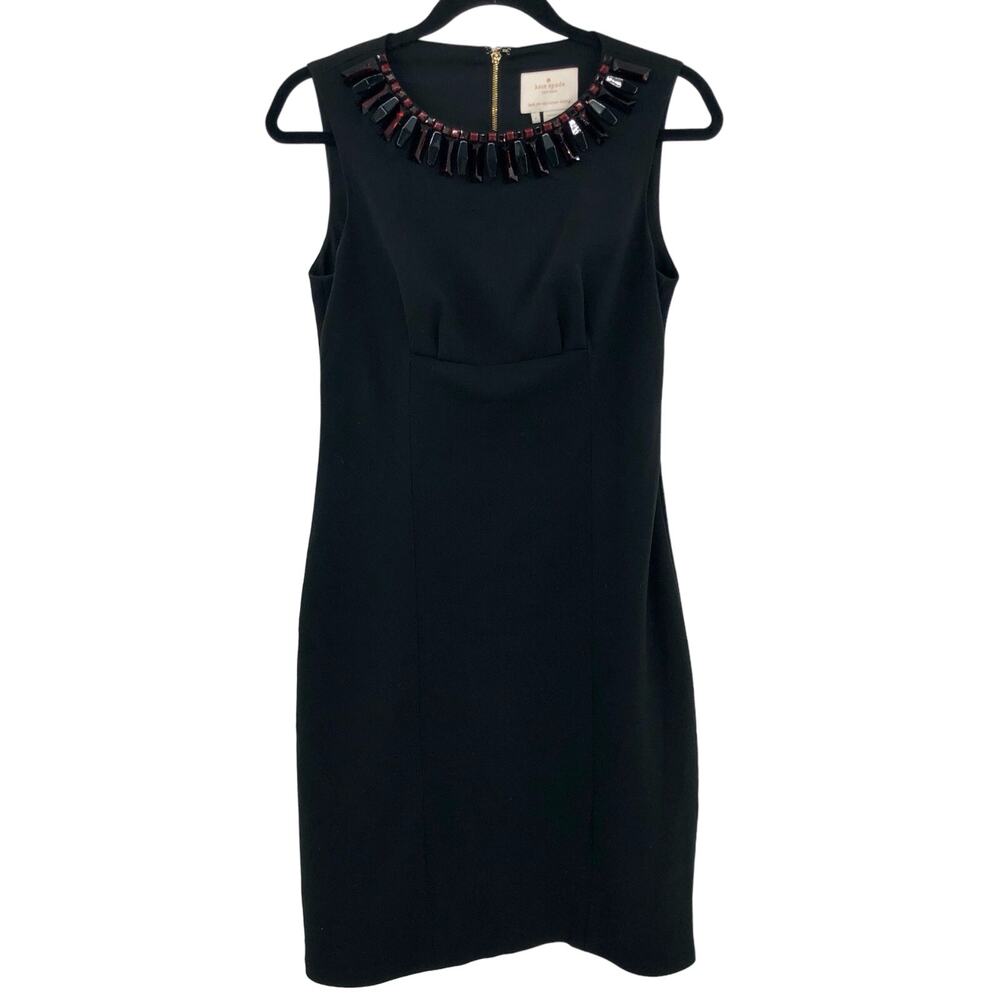 Kate Space Black Sheath Dress Diana Dress Beaded Neckline Sleeveless Size 4